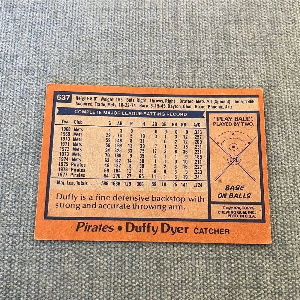1978 Topps Pittsburgh Pirates Baseball Card Trading Card